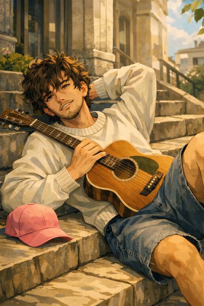 Teo — wirtualny muzyk do romantycznych historii przy gitarze do czatu roleplay AI na RPDATE