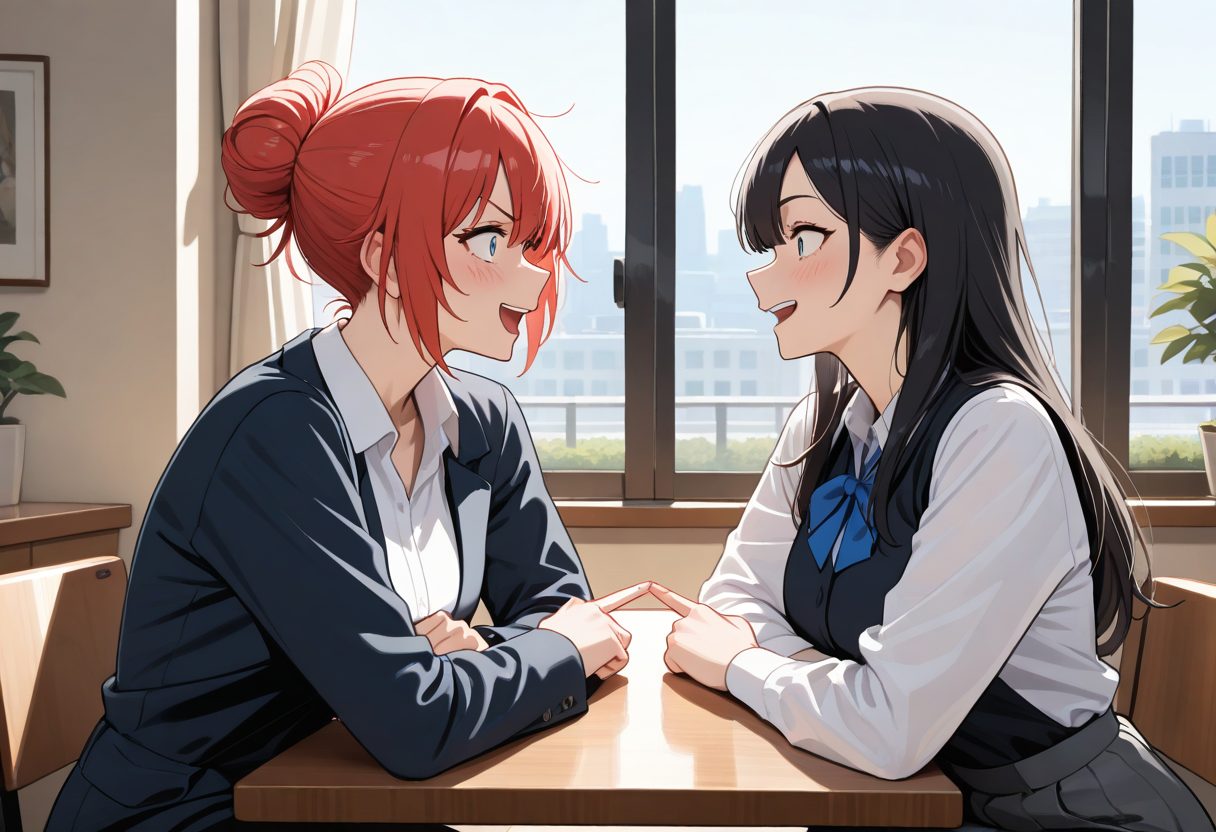 Two friends leaning over one phone at a kitchen table, laughing while arguing about a this or that pick