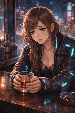 Nova — wirtualna dziewczyna z neonowego baru, cyberpunkowa rozmówczyni do czatu roleplay AI na RPDATE